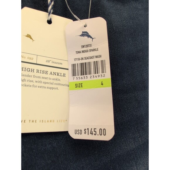 Tommy Bahama High Rise Ankle Tema Indigo Sparkle Denim Seacoast Wash Size 4 NWT - Picture 5 of 16